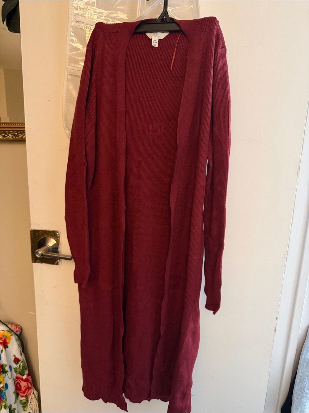 Time and Tru Ribbed Open-Front Cardigan in Burgundy